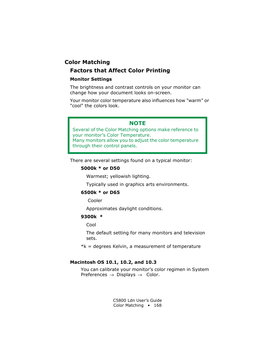 Monitor settings | Oki C 5800Ldn User Manual | Page 168 / 251