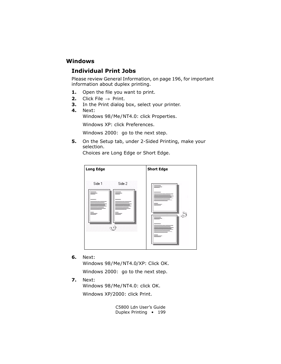 Windows, Individual print jobs | Oki C 5800Ldn User Manual | Page 199 / 251