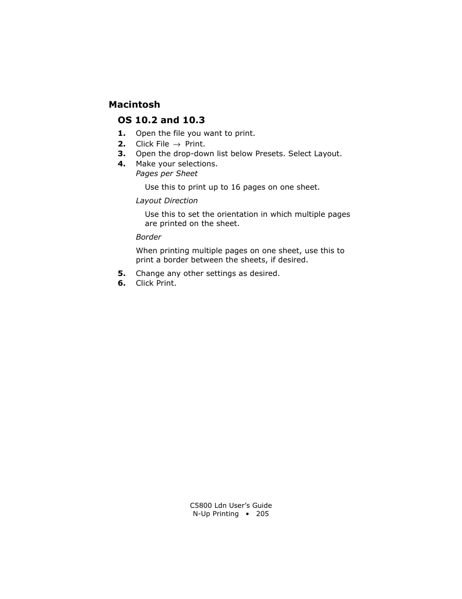 Macintosh, Os 10.2 and 10.3 | Oki C 5800Ldn User Manual | Page 205 / 251