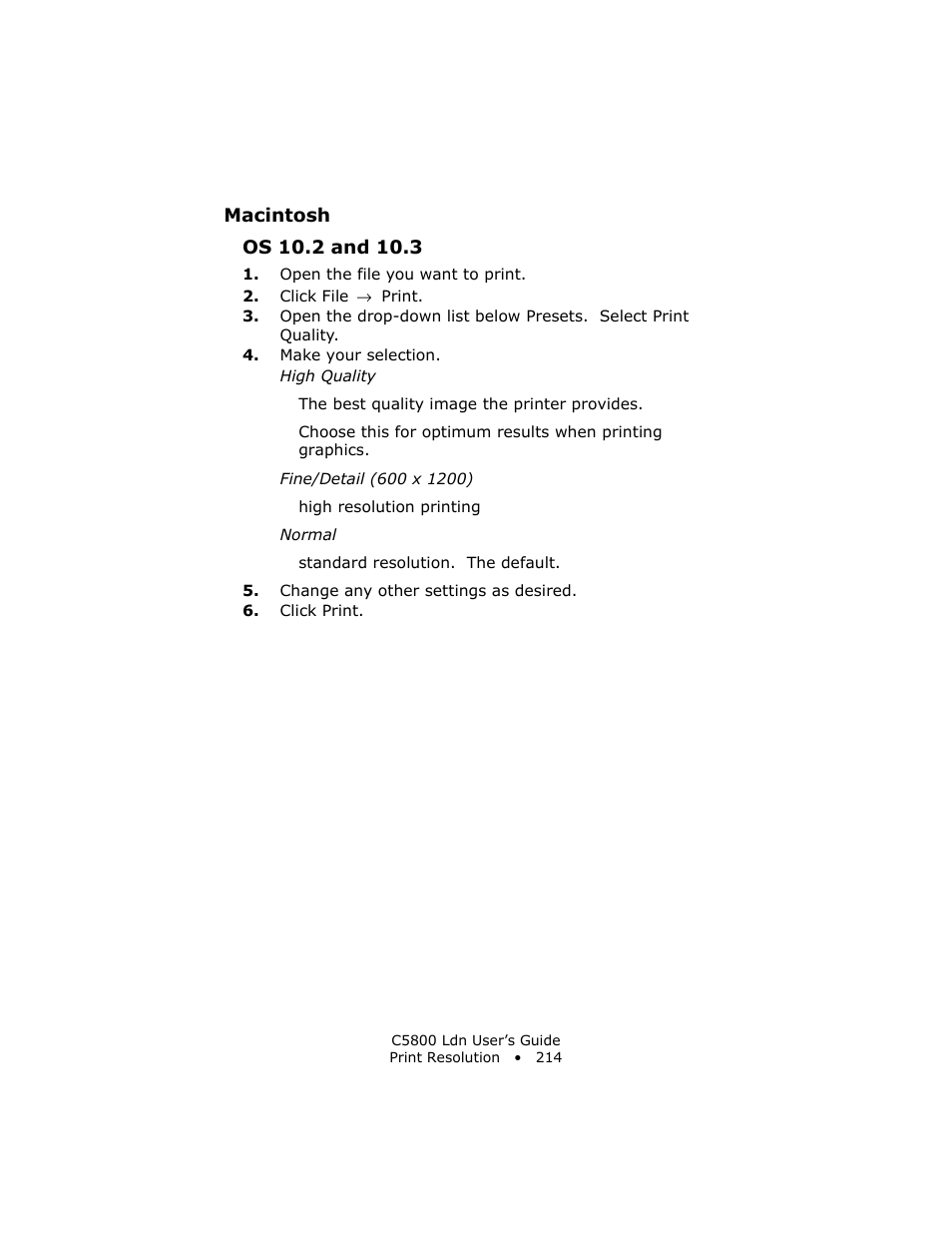 Macintosh, Os 10.2 and 10.3 | Oki C 5800Ldn User Manual | Page 214 / 251