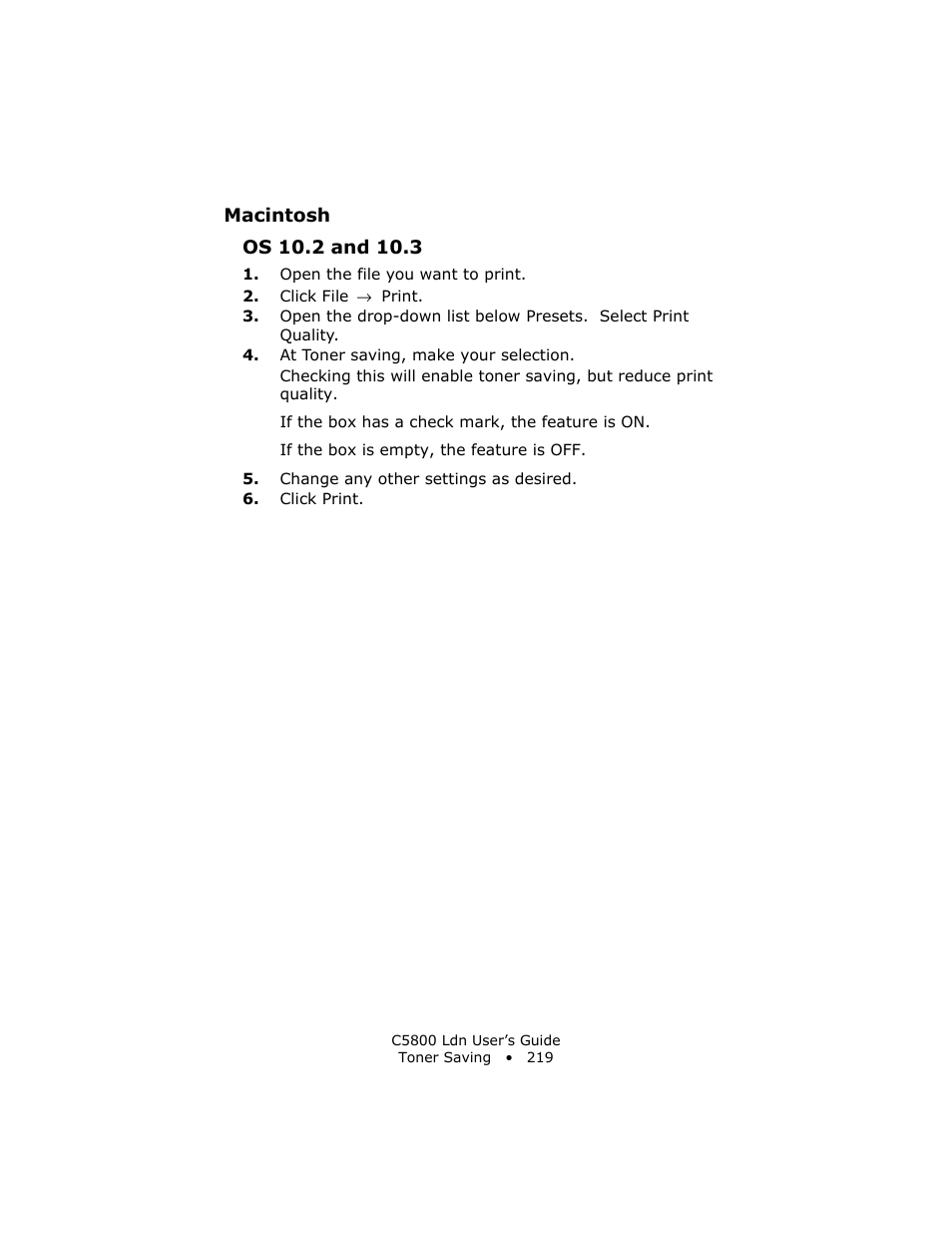 Macintosh, Os 10.2 and 10.3 | Oki C 5800Ldn User Manual | Page 219 / 251