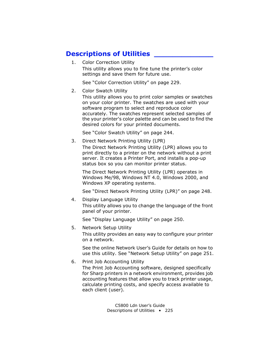 Descriptions of utilities | Oki C 5800Ldn User Manual | Page 225 / 251