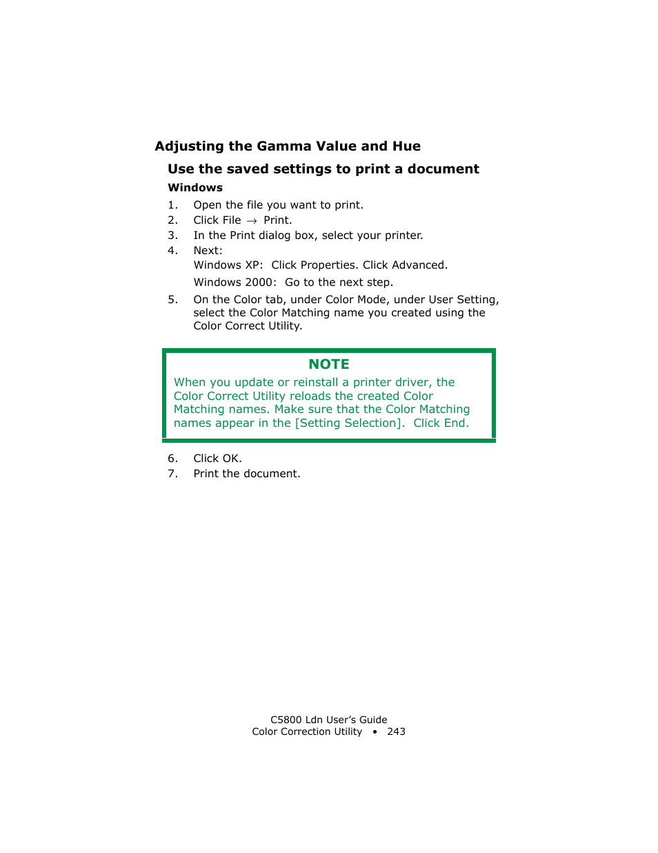 Use the saved settings to print a document | Oki C 5800Ldn User Manual | Page 243 / 251