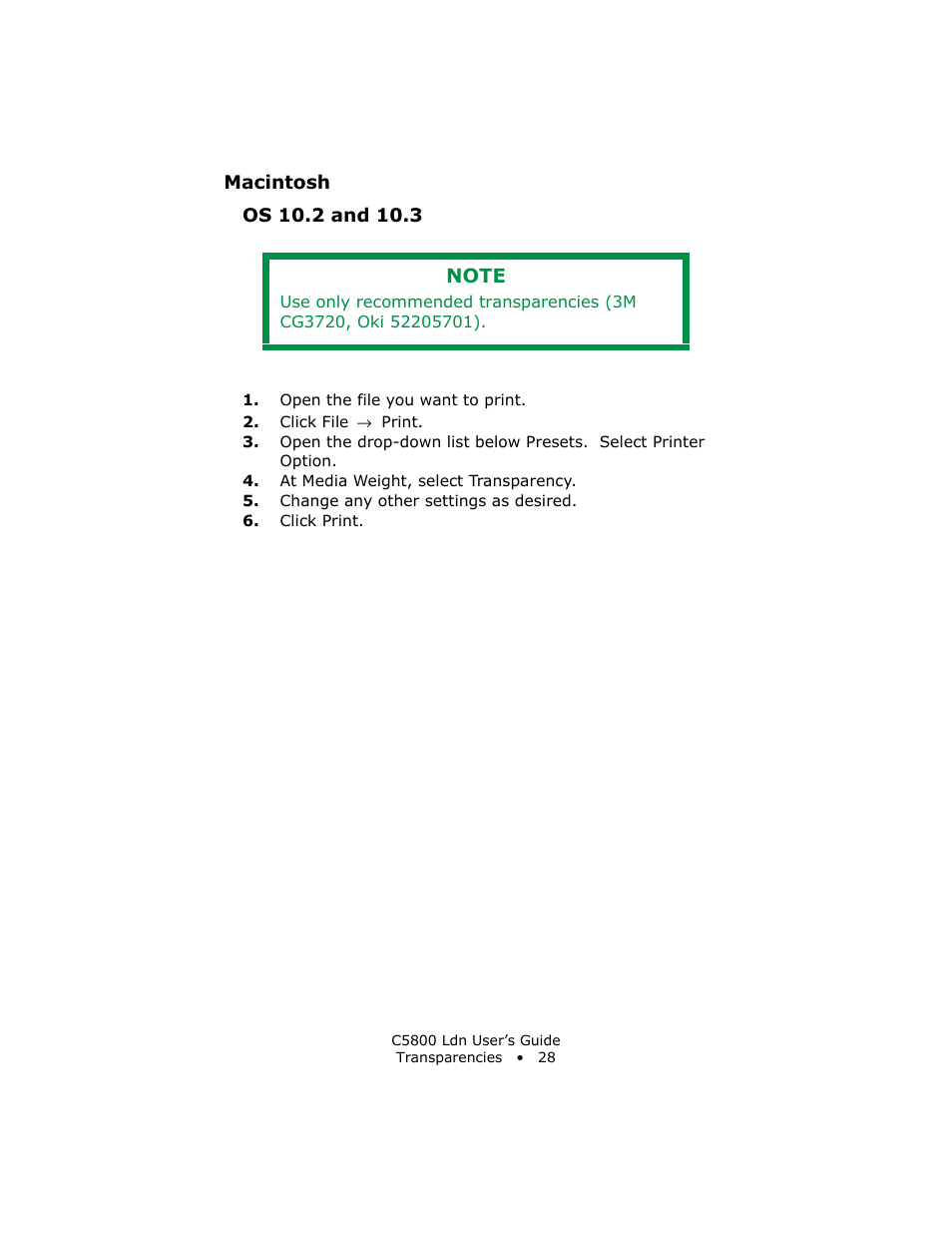 Macintosh, Os 10.2 and 10.3 | Oki C 5800Ldn User Manual | Page 28 / 251