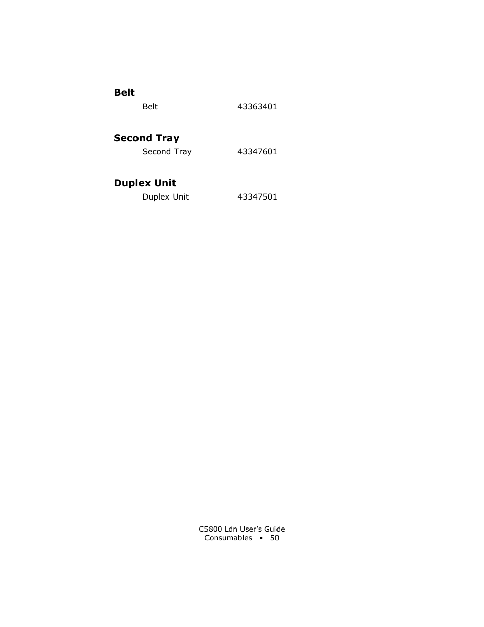 Belt, Second tray, Duplex unit | Oki C 5800Ldn User Manual | Page 50 / 251