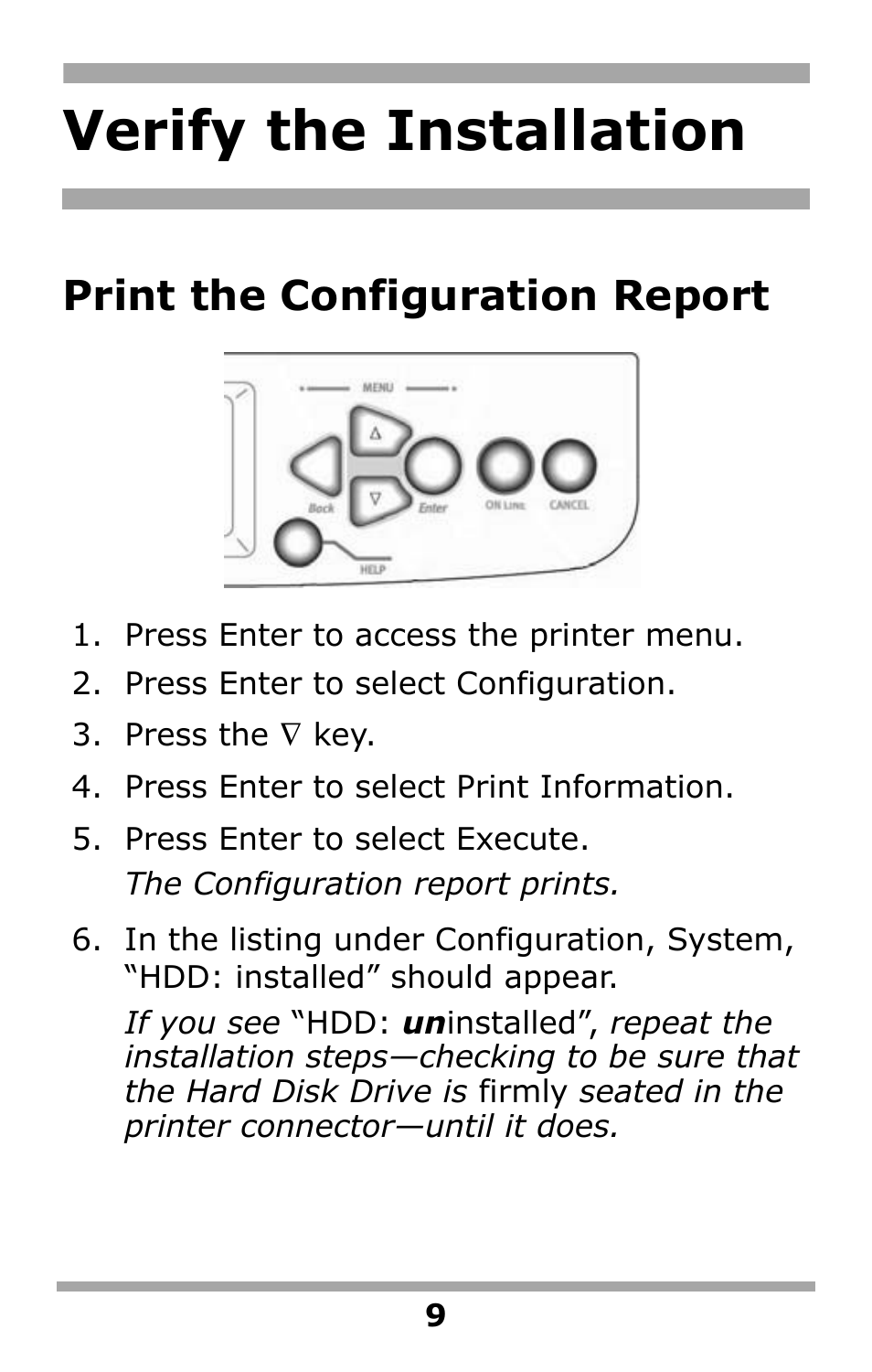 Verify the installation, Print the configuration report | Oki 59375102 User Manual | Page 9 / 12