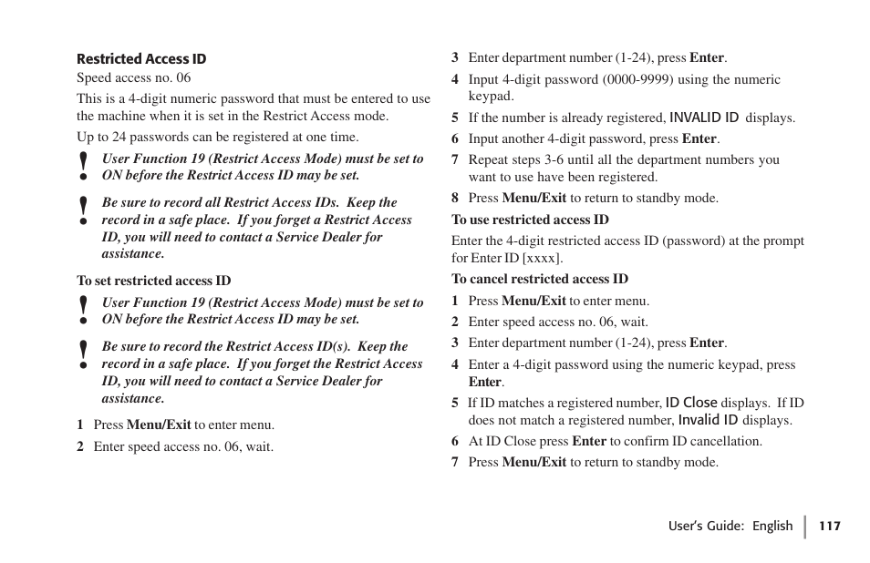 Restricted access id | Oki 59502 User Manual | Page 117 / 172