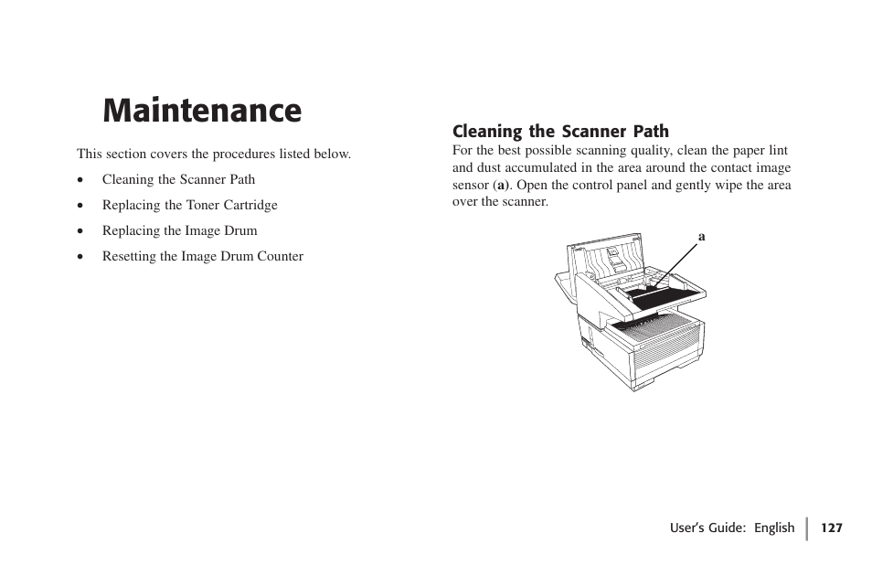 Maintenance, Cleaning the scanner path | Oki 59502 User Manual | Page 127 / 172