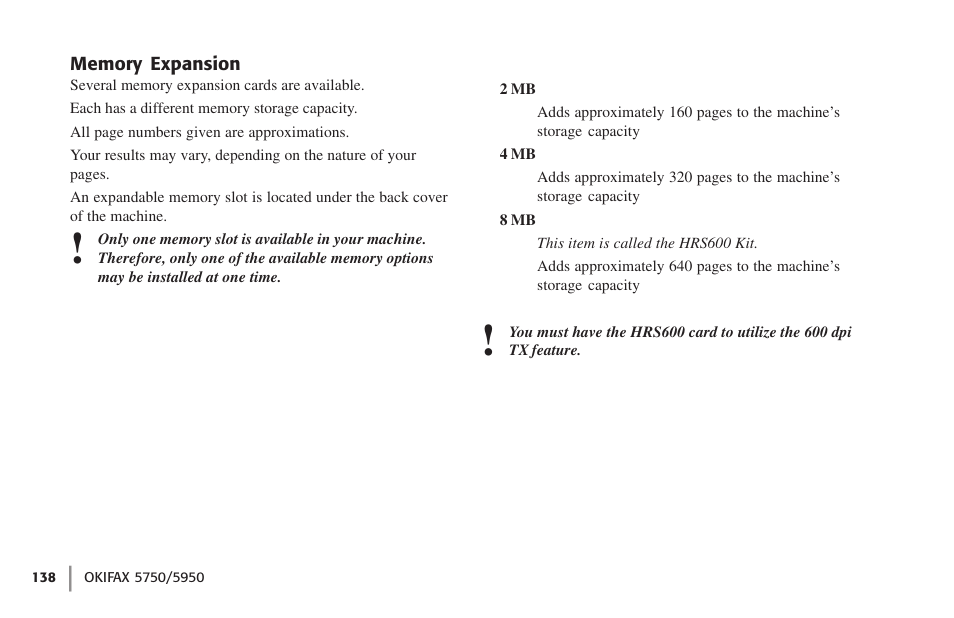 Memory expansion | Oki 59502 User Manual | Page 138 / 172