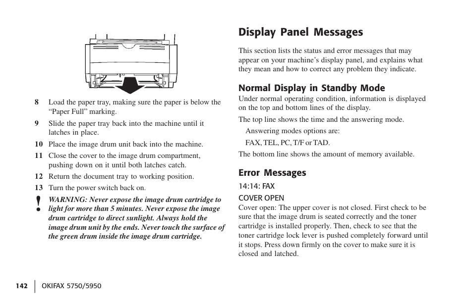 Display panel messages, Normal display in standby mode, Error messages | Normal display in standby mode error messages | Oki 59502 User Manual | Page 142 / 172
