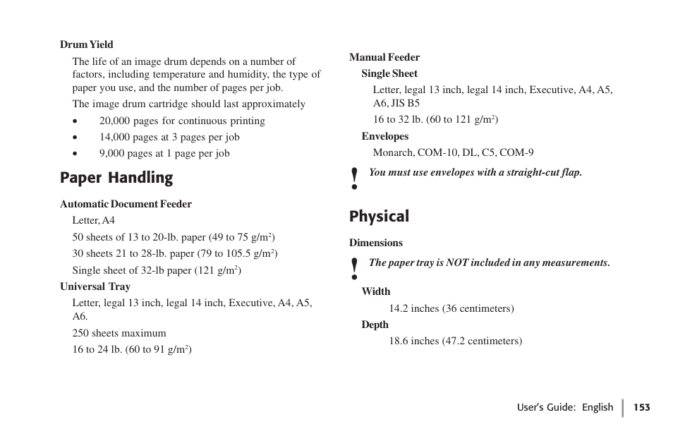 Paper handling, Physical | Oki 59502 User Manual | Page 153 / 172
