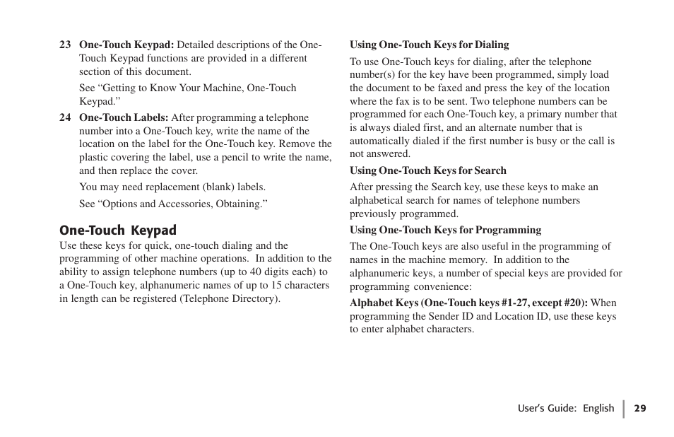 One-touch keypad | Oki 59502 User Manual | Page 29 / 172