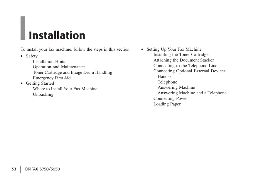 Installation, Overview | Oki 59502 User Manual | Page 32 / 172