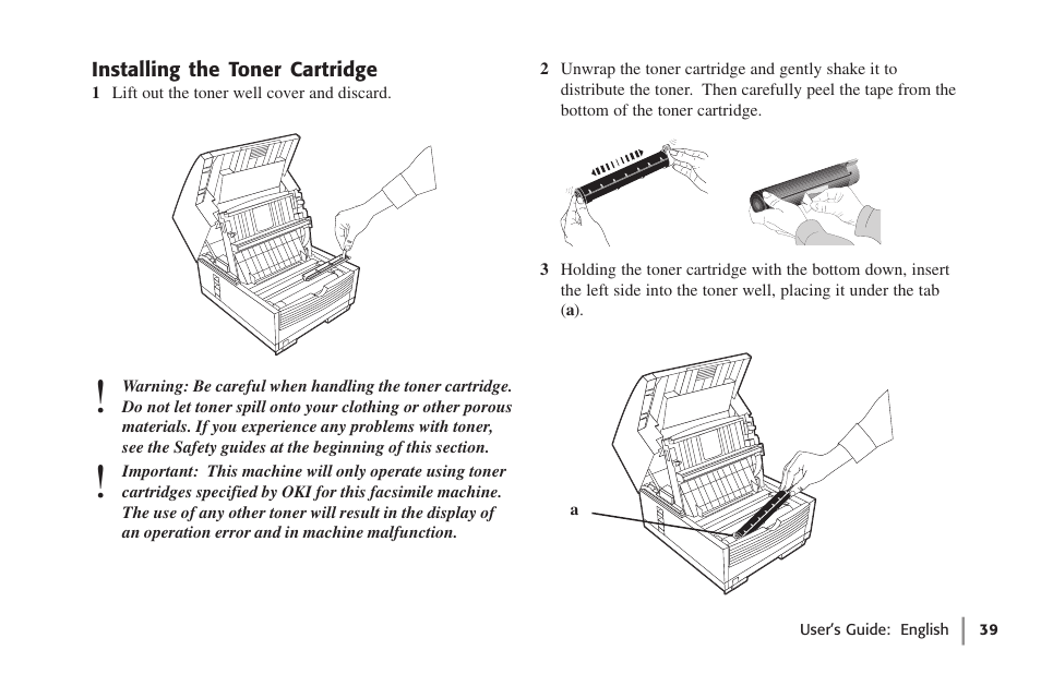 Installing the toner cartridge | Oki 59502 User Manual | Page 39 / 172