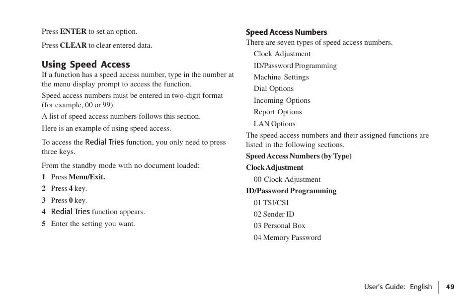 Using speed access, Speed access numbers | Oki 59502 User Manual | Page 49 / 172