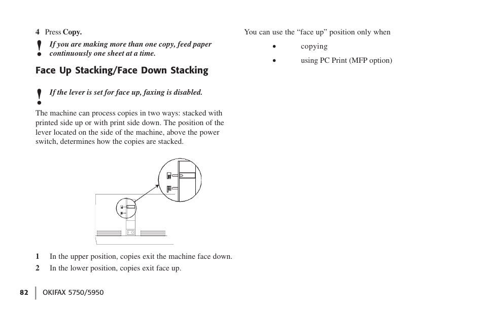 Face up stacking/face down stacking | Oki 59502 User Manual | Page 82 / 172