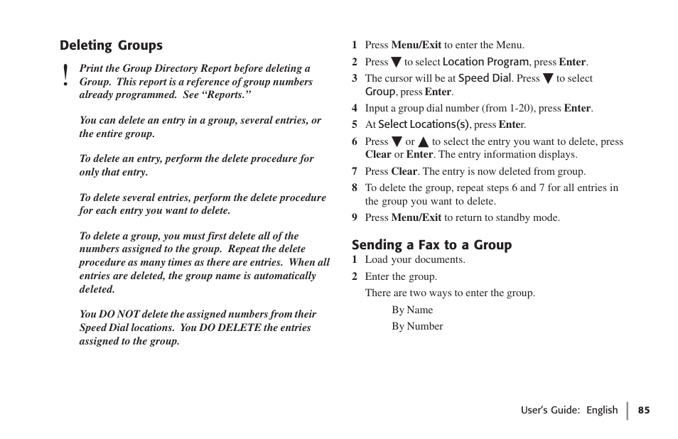 Deleting groups, Sending a fax to a group, Deleting groups sending a fax to a group | Oki 59502 User Manual | Page 85 / 172
