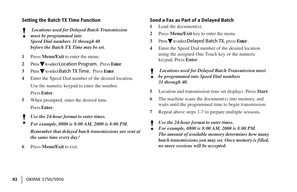 Setting the batch tx time function, Send a fax as part of a delayed batch | Oki 59502 User Manual | Page 92 / 172