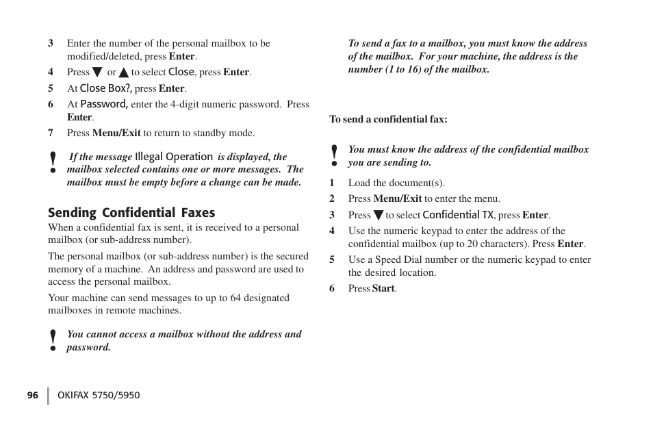 Sending confidential faxes | Oki 59502 User Manual | Page 96 / 172