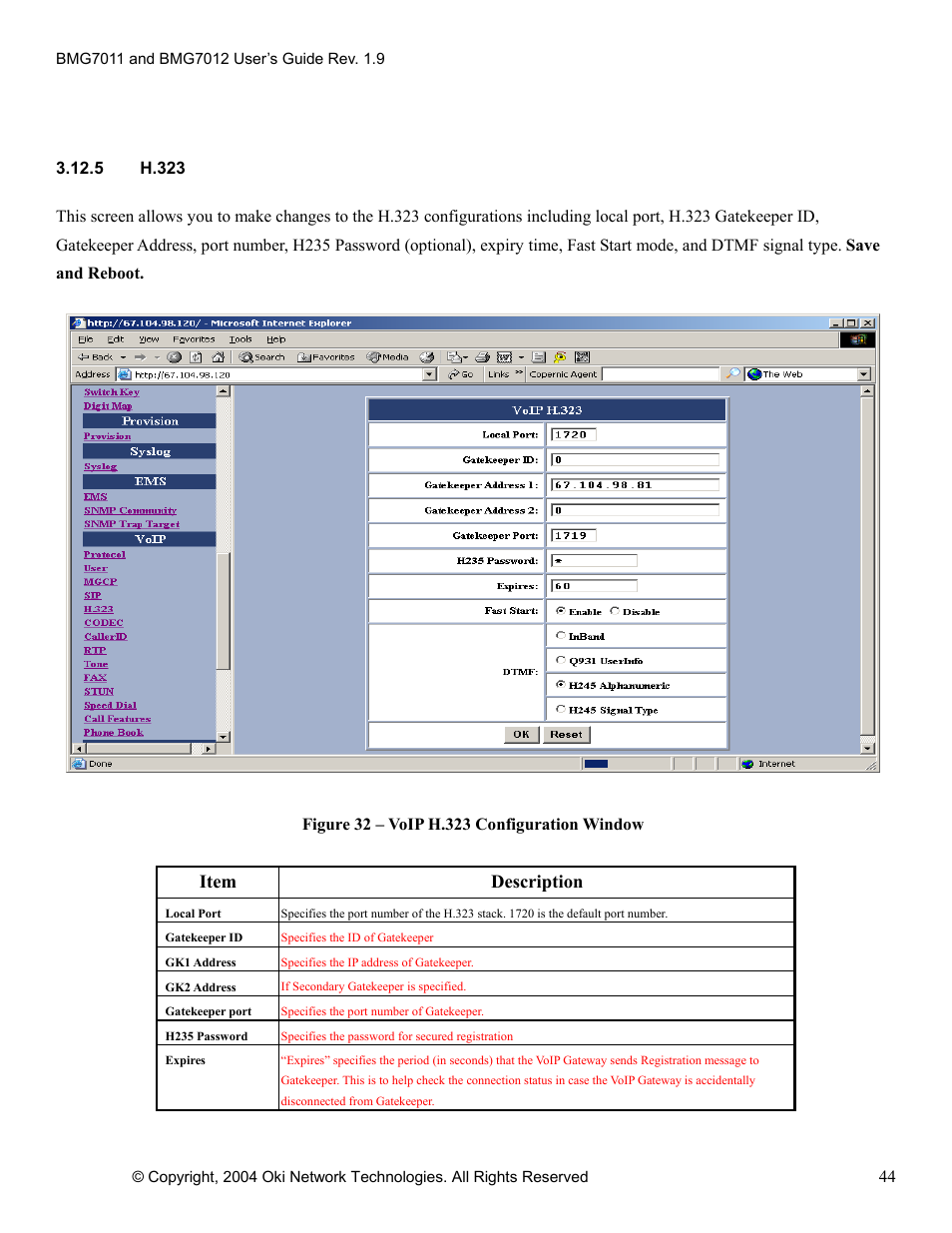 Item description | Oki BMG7012 User Manual | Page 49 / 70