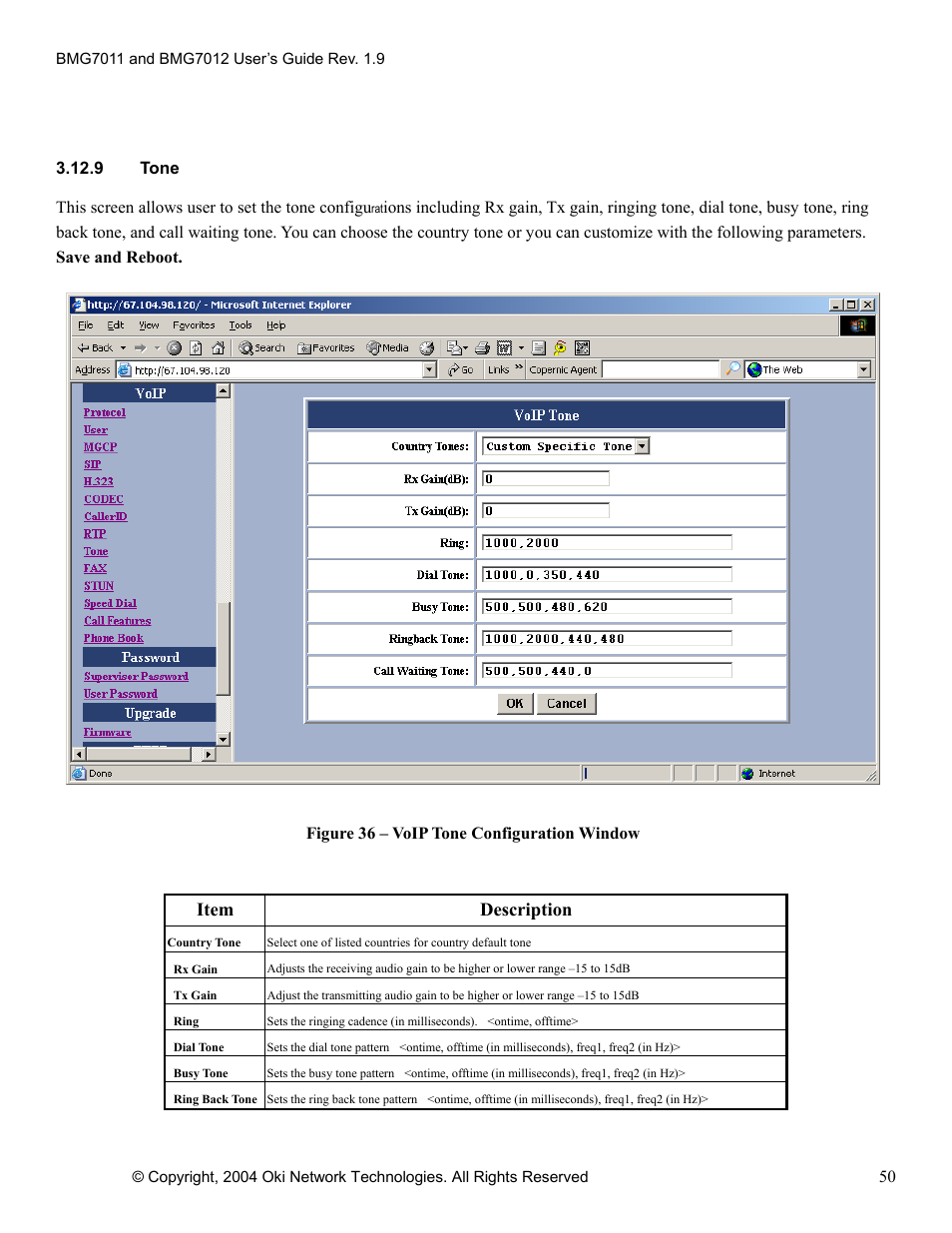 Item description | Oki BMG7012 User Manual | Page 55 / 70