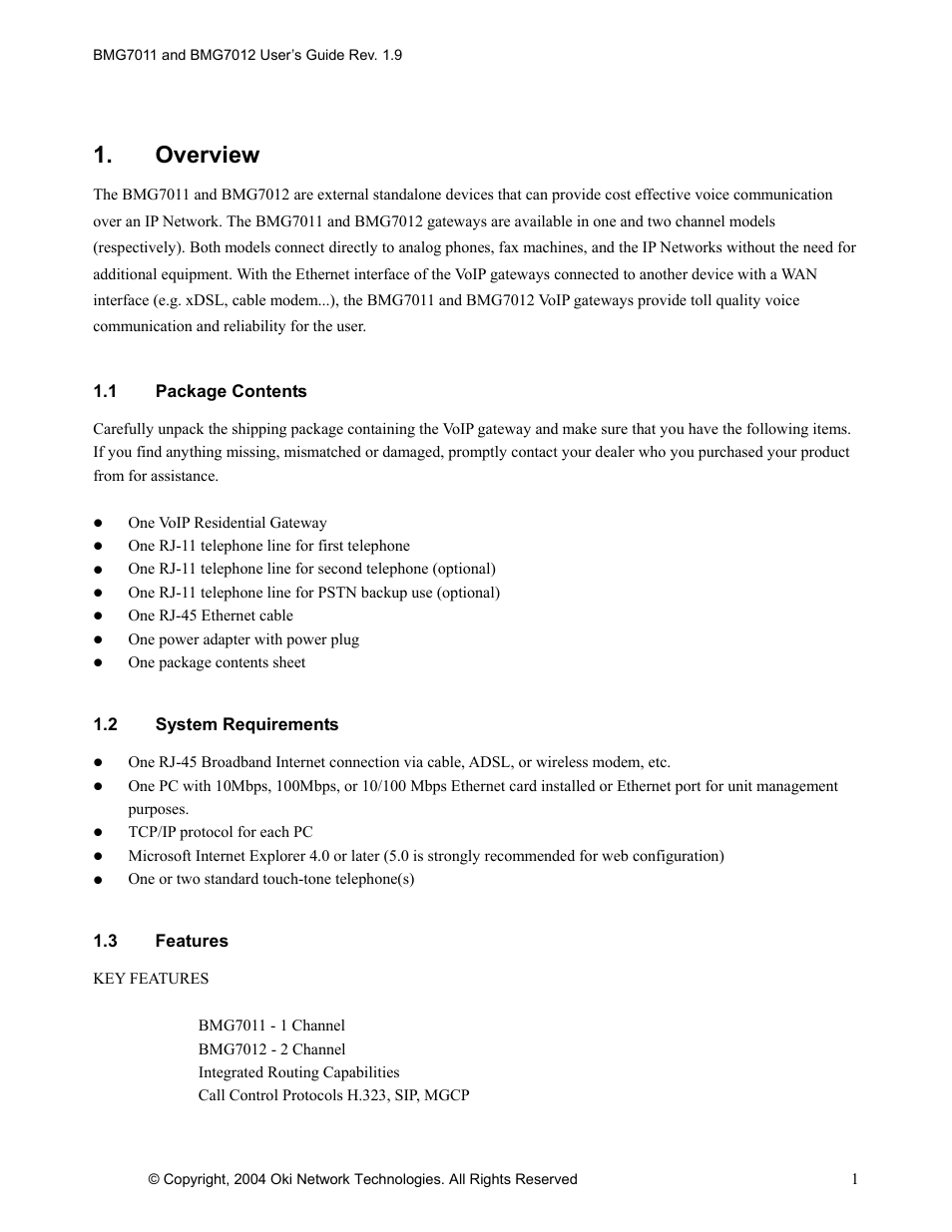Overview | Oki BMG7012 User Manual | Page 6 / 70