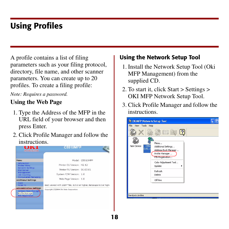 Using profiles | Oki C5510 MFP User Manual | Page 19 / 43