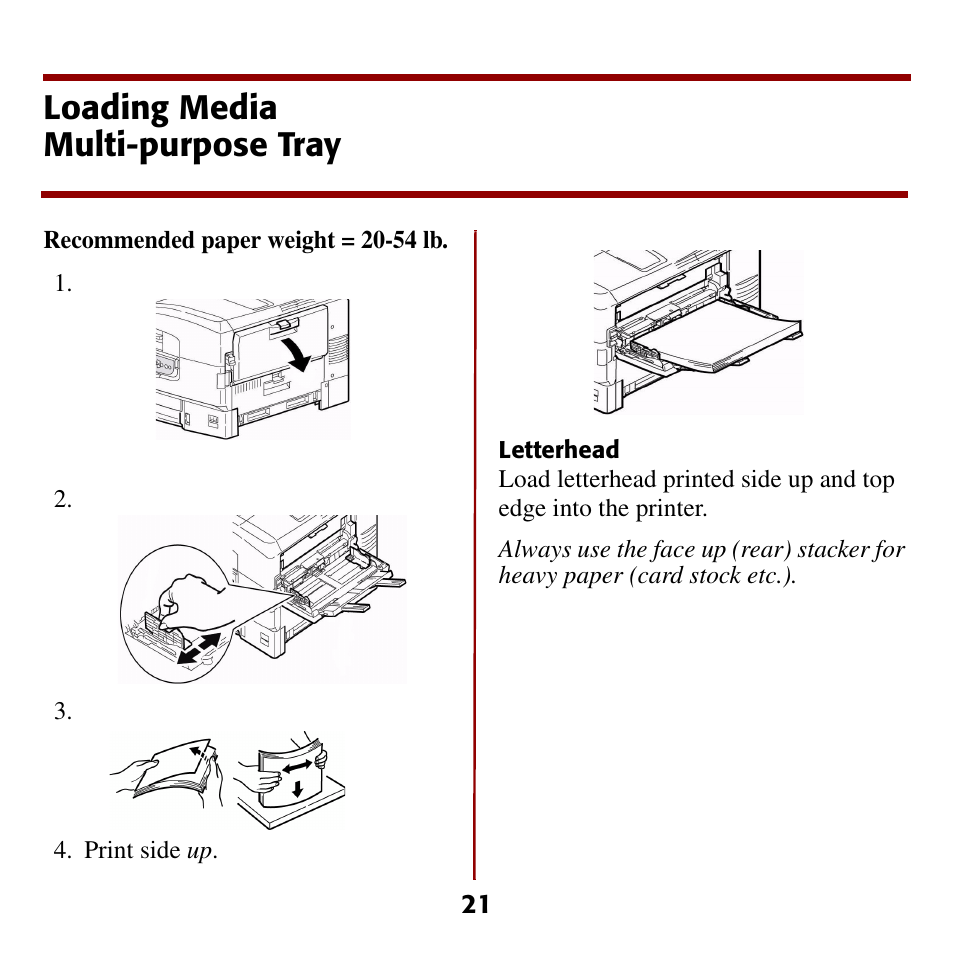 Loading media multi-purpose tray | Oki C5510 MFP User Manual | Page 22 / 43