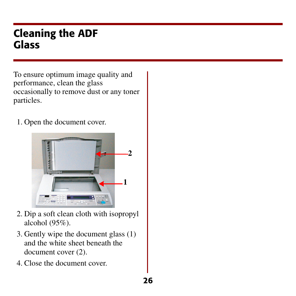 Cleaning the adf glass | Oki C5510 MFP User Manual | Page 27 / 43