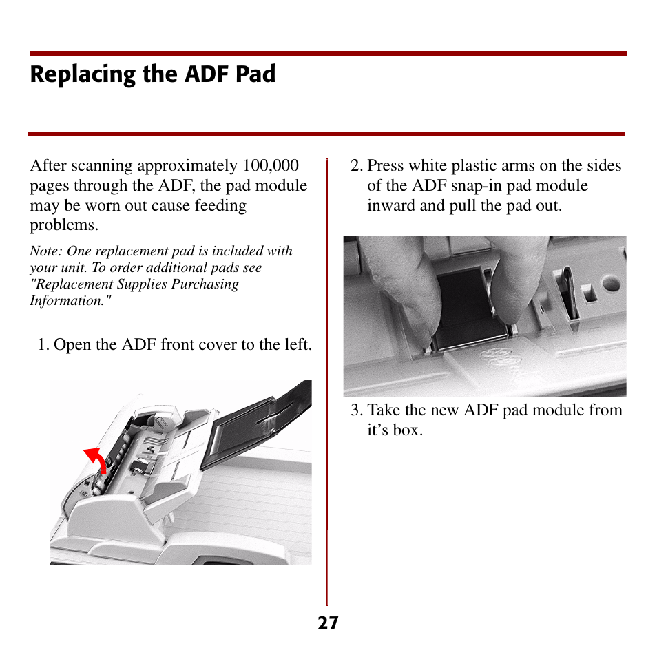 Replacing the adf pad | Oki C5510 MFP User Manual | Page 28 / 43