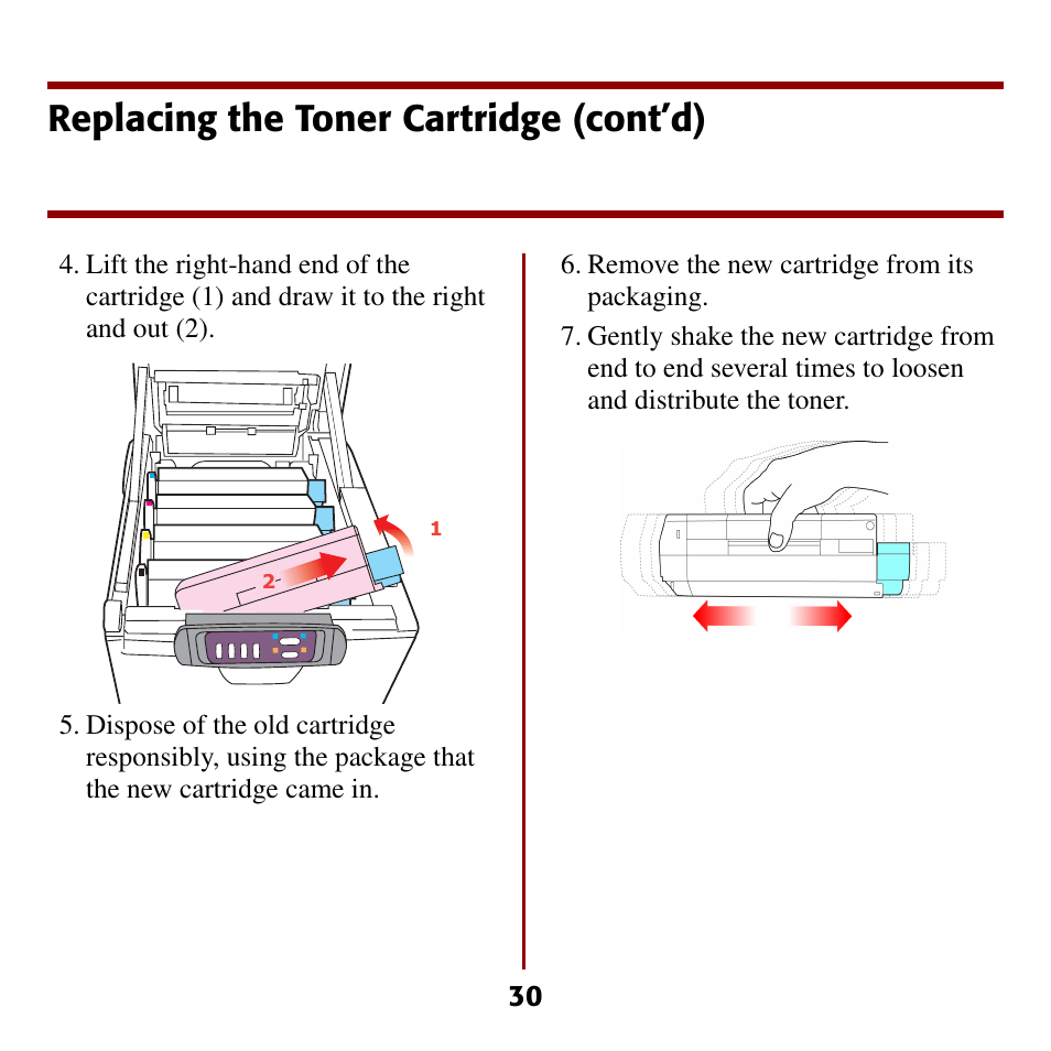 Replacing the toner cartridge (cont’d) | Oki C5510 MFP User Manual | Page 31 / 43