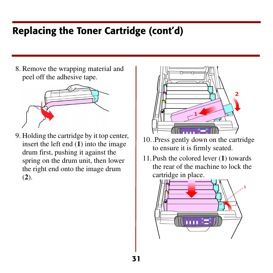 Replacing the toner cartridge (cont’d) | Oki C5510 MFP User Manual | Page 32 / 43