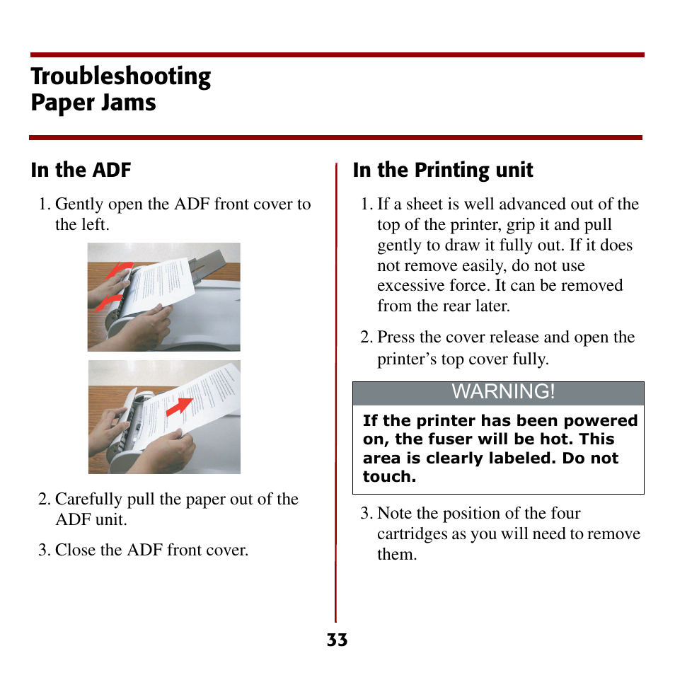 Troubleshooting paper jams | Oki C5510 MFP User Manual | Page 34 / 43