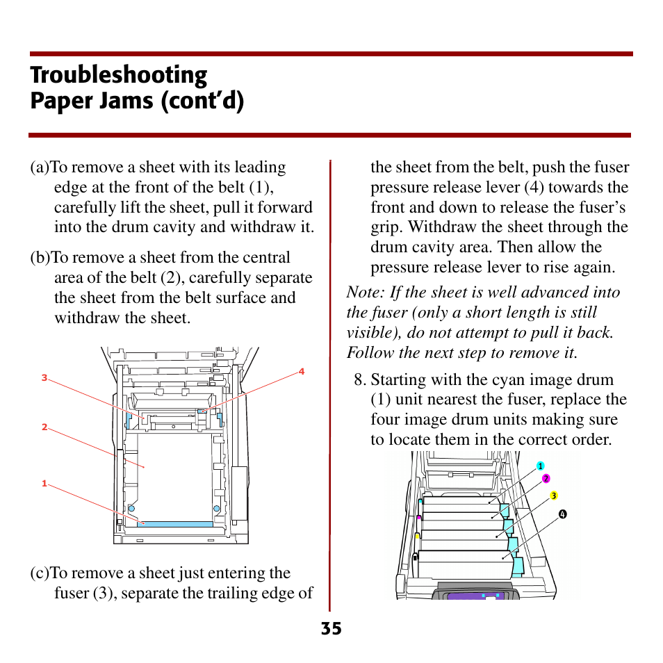 Troubleshooting paper jams (cont’d) | Oki C5510 MFP User Manual | Page 36 / 43