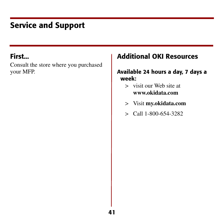 Service and support | Oki C5510 MFP User Manual | Page 42 / 43