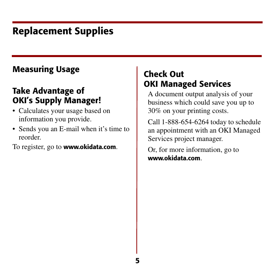 Replacement supplies | Oki C5510 MFP User Manual | Page 6 / 43