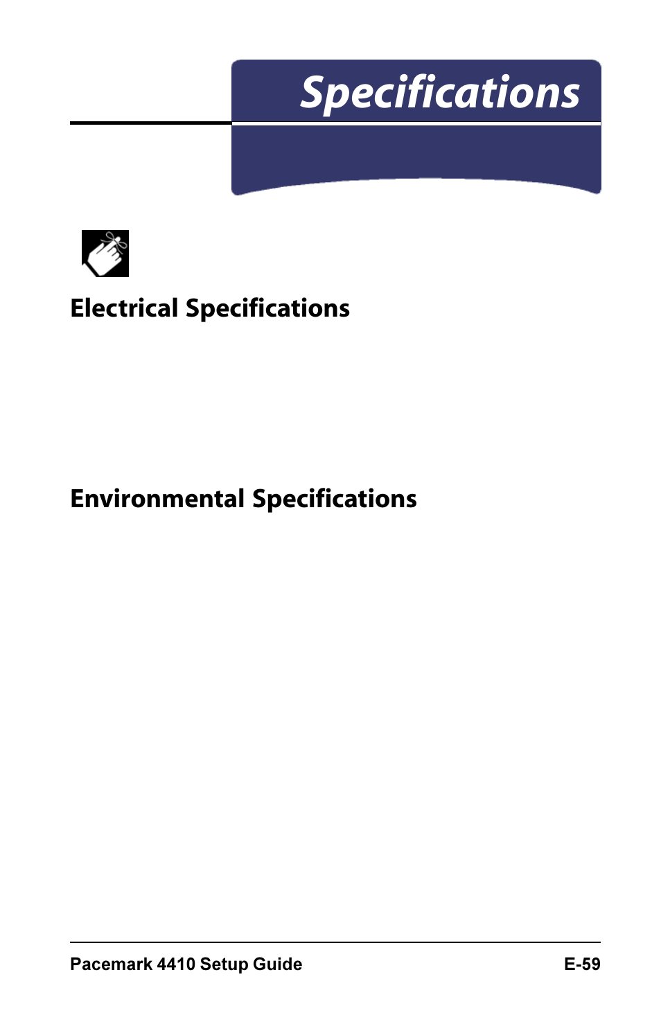 Specifications, Electrical specifications, Environmental specifications | Oki PM4410 User Manual | Page 61 / 72