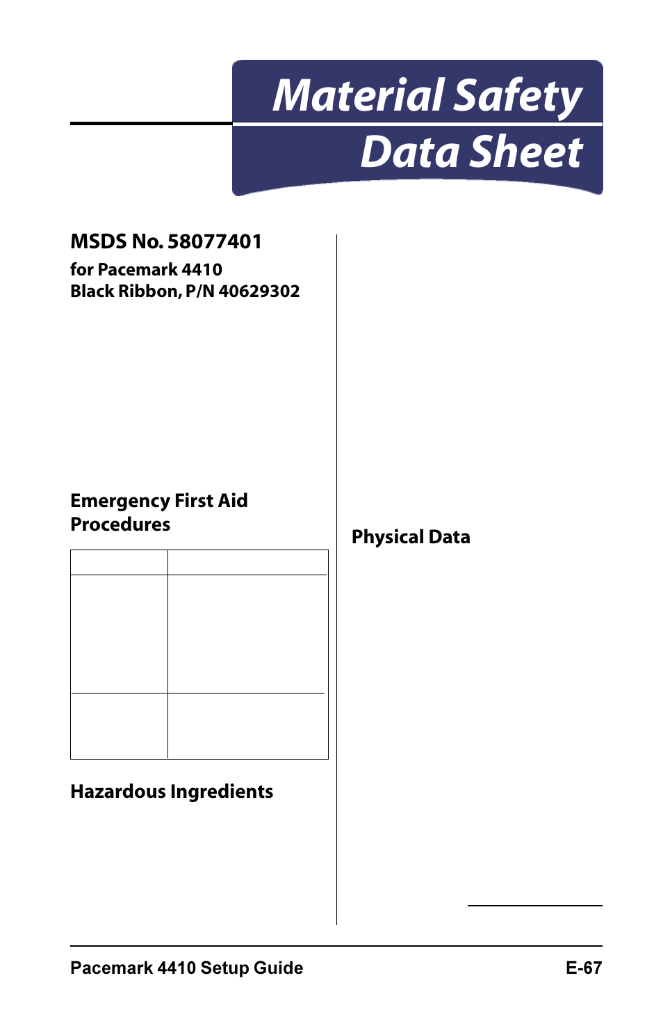 Material safety data sheet | Oki PM4410 User Manual | Page 69 / 72