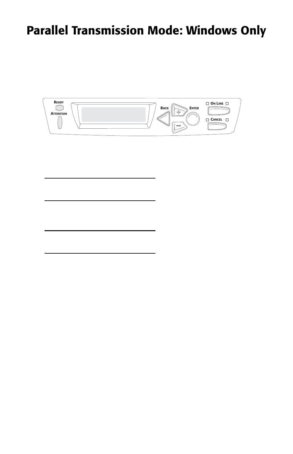 Parallel transmission mode: windows only, Press, Repeatedly until you see | Press enter, Press enter , then back to engage the setting, Press on line | Oki ES 1624n MFP User Manual | Page 138 / 326