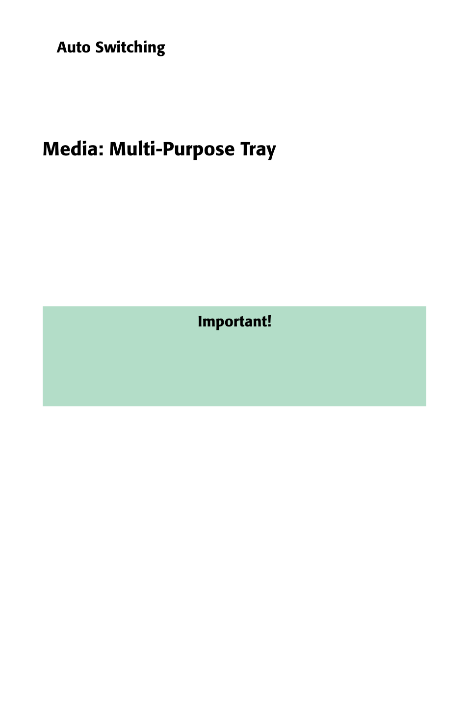 Auto switching, Media: multi-purpose tray, Important | Oki ES 1624n MFP User Manual | Page 15 / 326