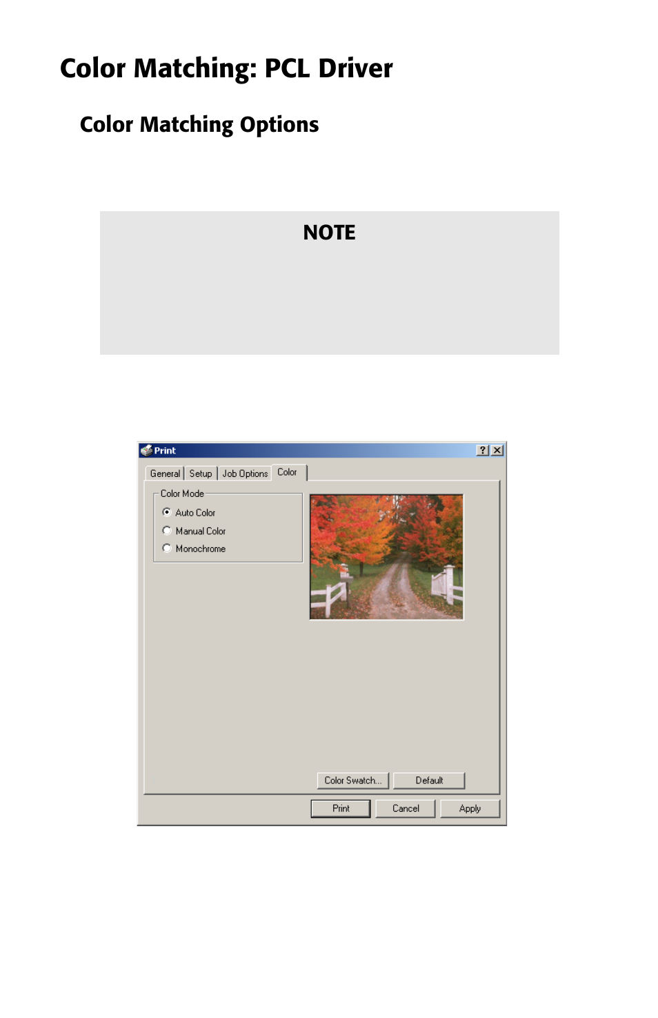 Color matching: pcl driver, Color matching options | Oki ES 1624n MFP User Manual | Page 158 / 326