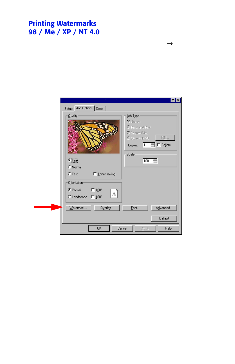 Printing watermarks 98 / me / xp / nt 4.0 | Oki ES 1624n MFP User Manual | Page 173 / 326