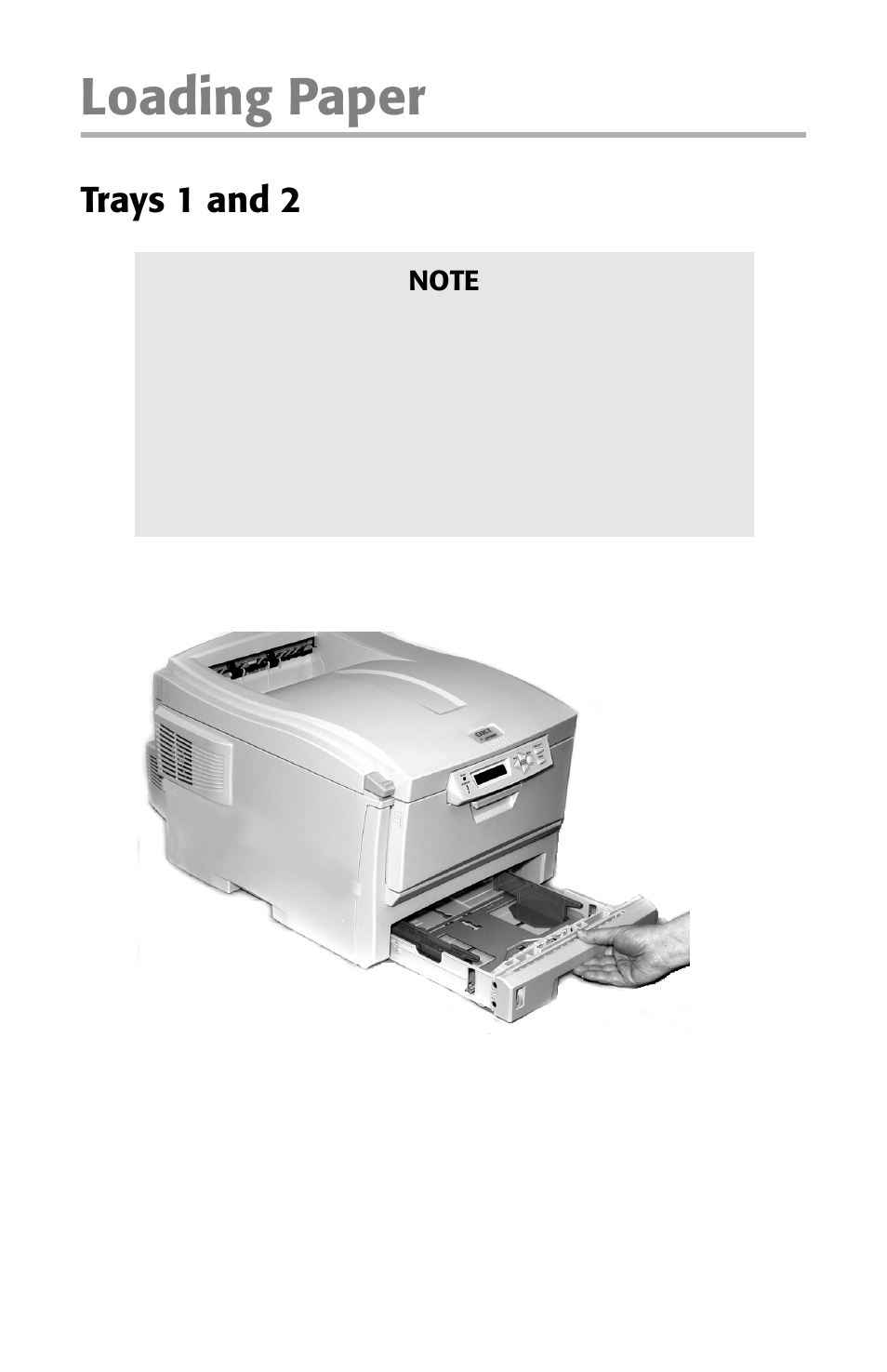 Loading paper, Trays 1 and 2 | Oki ES 1624n MFP User Manual | Page 18 / 326