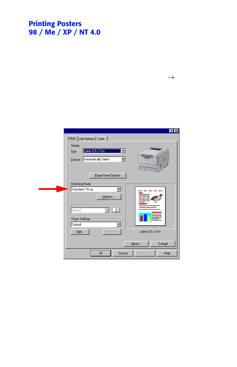 Printing posters 98 / me / xp / nt 4.0 | Oki ES 1624n MFP User Manual | Page 192 / 326