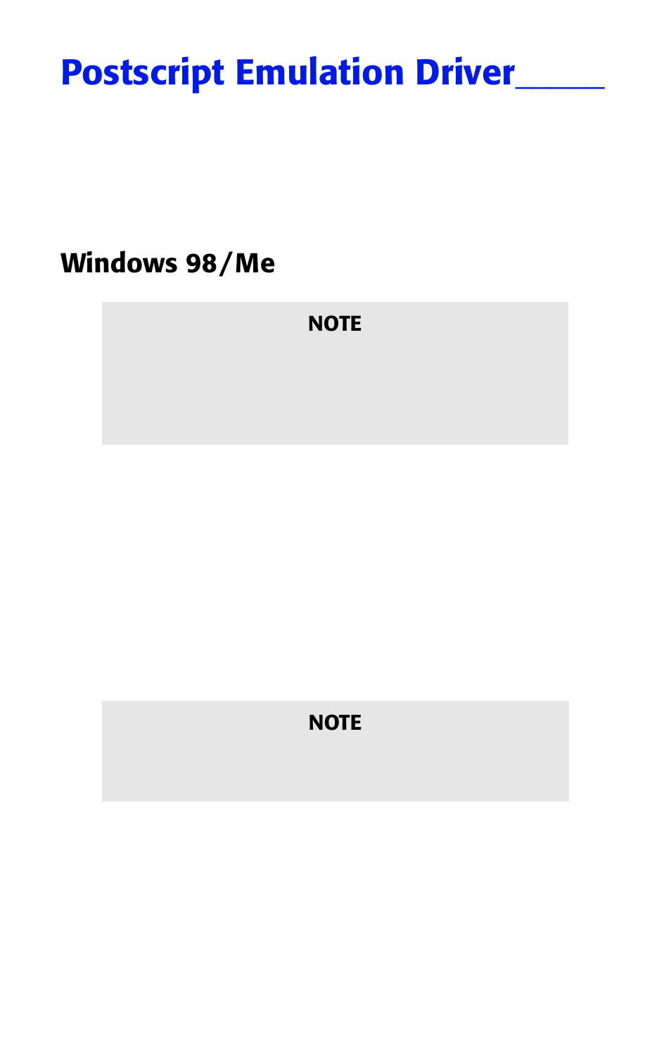 Postscript emulation driver, Windows 98 / me, Windows 98/m | Windows 98/me | Oki ES 1624n MFP User Manual | Page 222 / 326