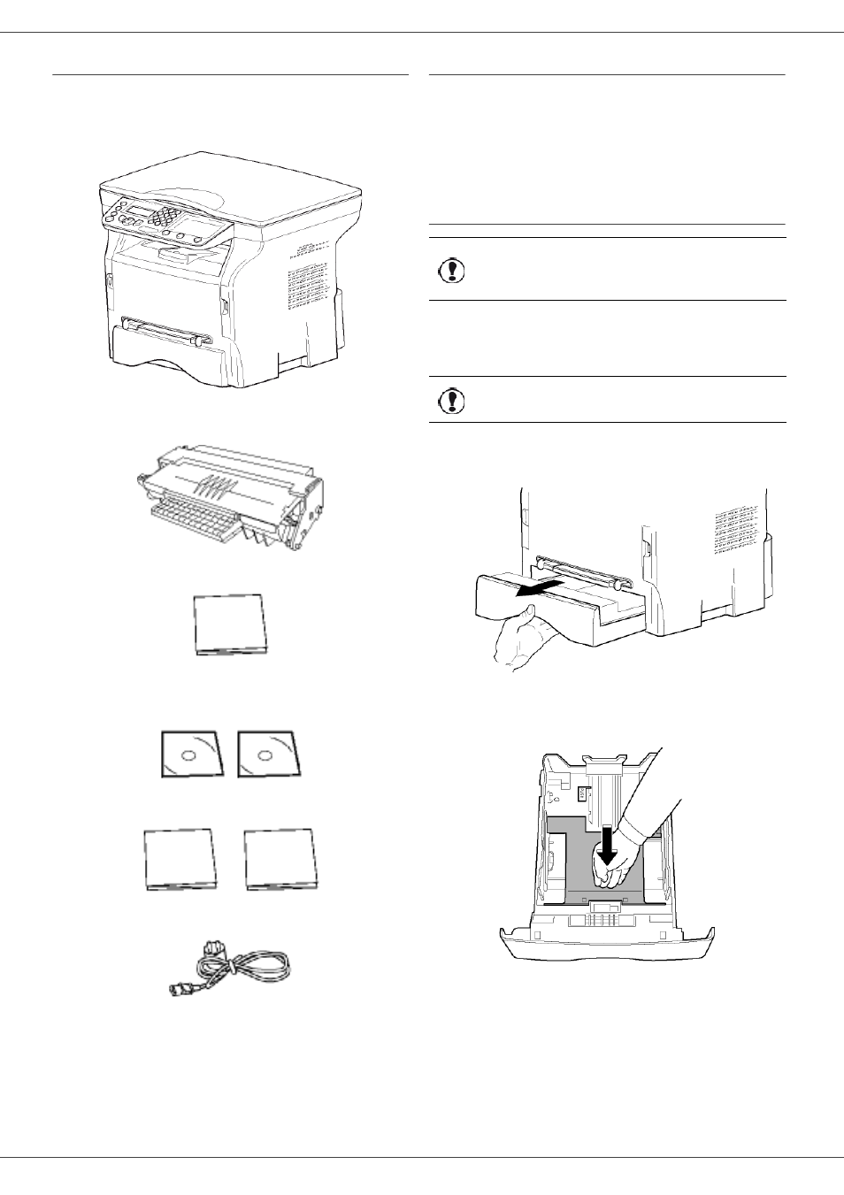 Packaging contents, Device installation, Feed cassette paper insertion | 2 - installation, Mb260 | Oki MB 260 User Manual | Page 18 / 55