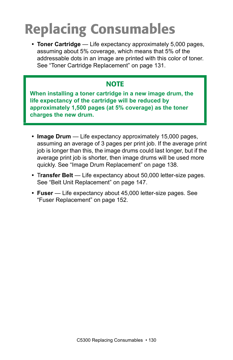 Replacing consumables | Oki C 5300n User Manual | Page 130 / 211