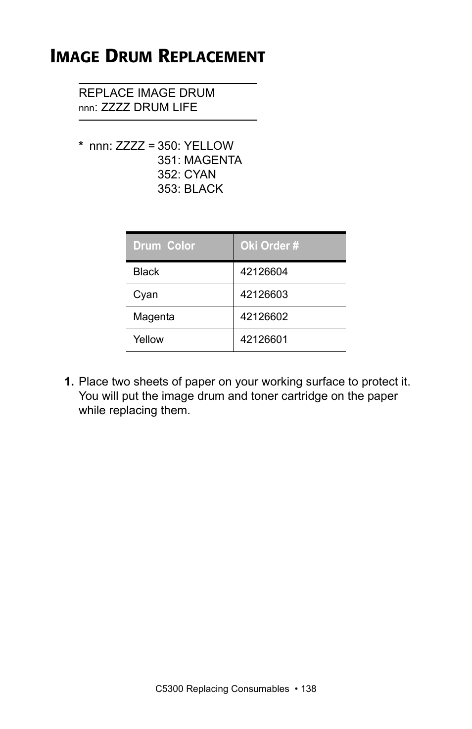 Image drum replacement, Mage, Eplacement | Oki C 5300n User Manual | Page 138 / 211