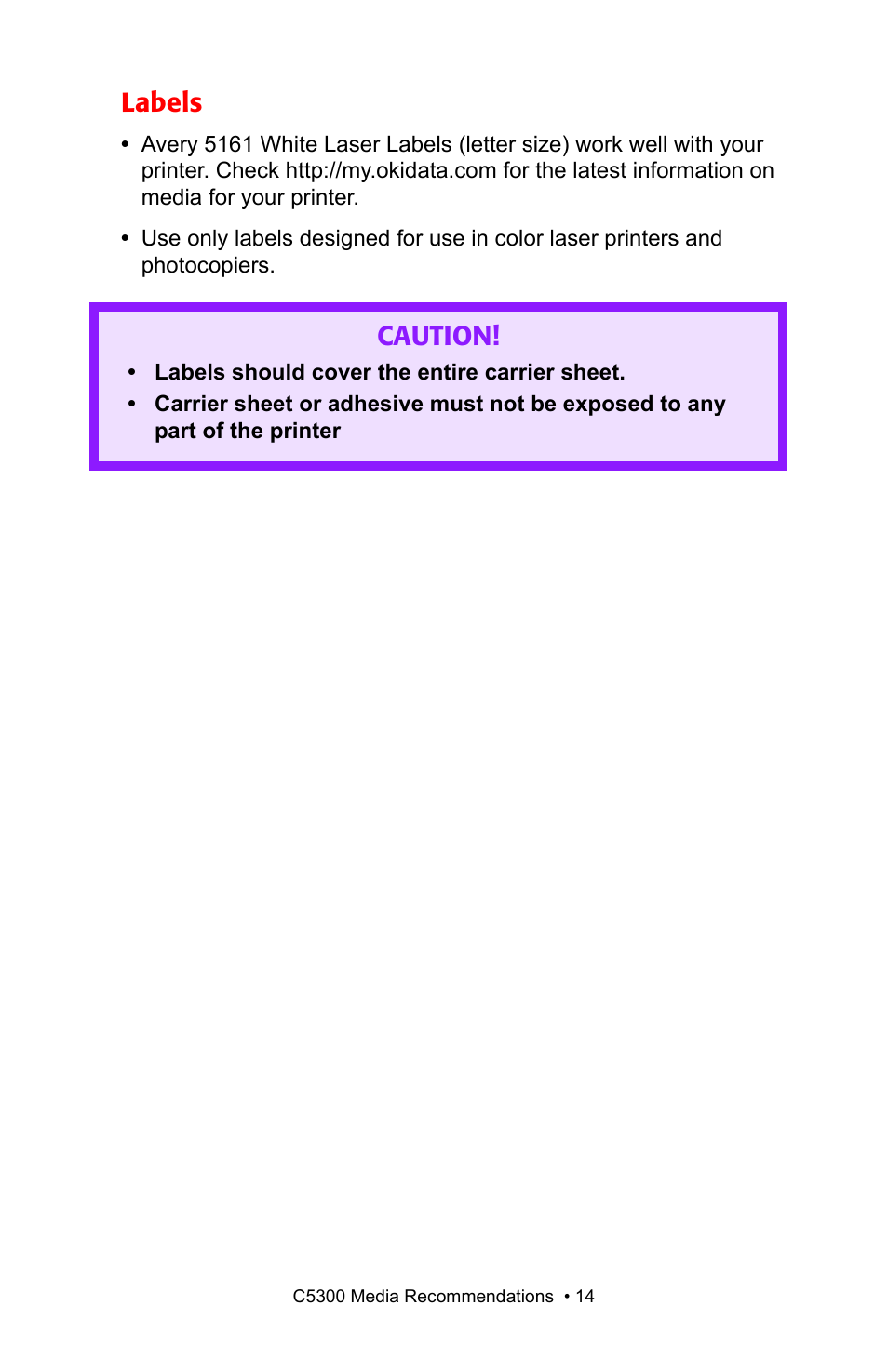 Labels, Caution | Oki C 5300n User Manual | Page 14 / 211