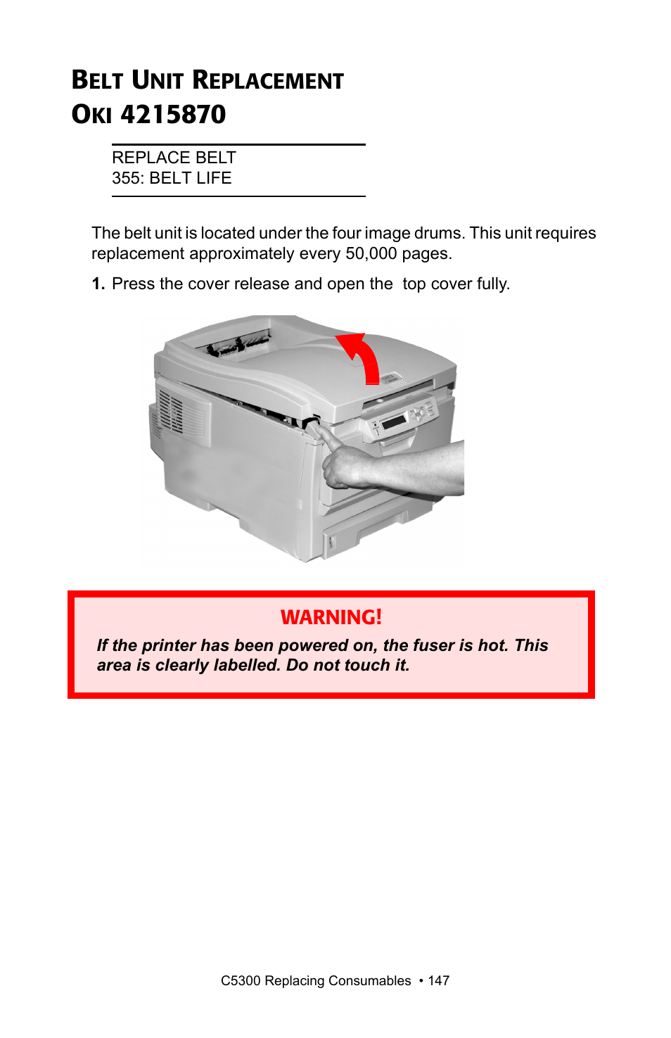 Belt unit replacement | Oki C 5300n User Manual | Page 147 / 211